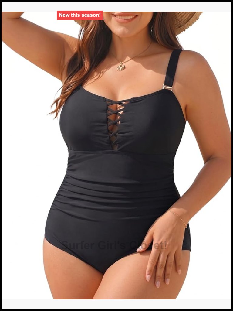 Plus Size One Piece Swimsuit Tummy Control V-Neck Adjustable Straps Wire-Free